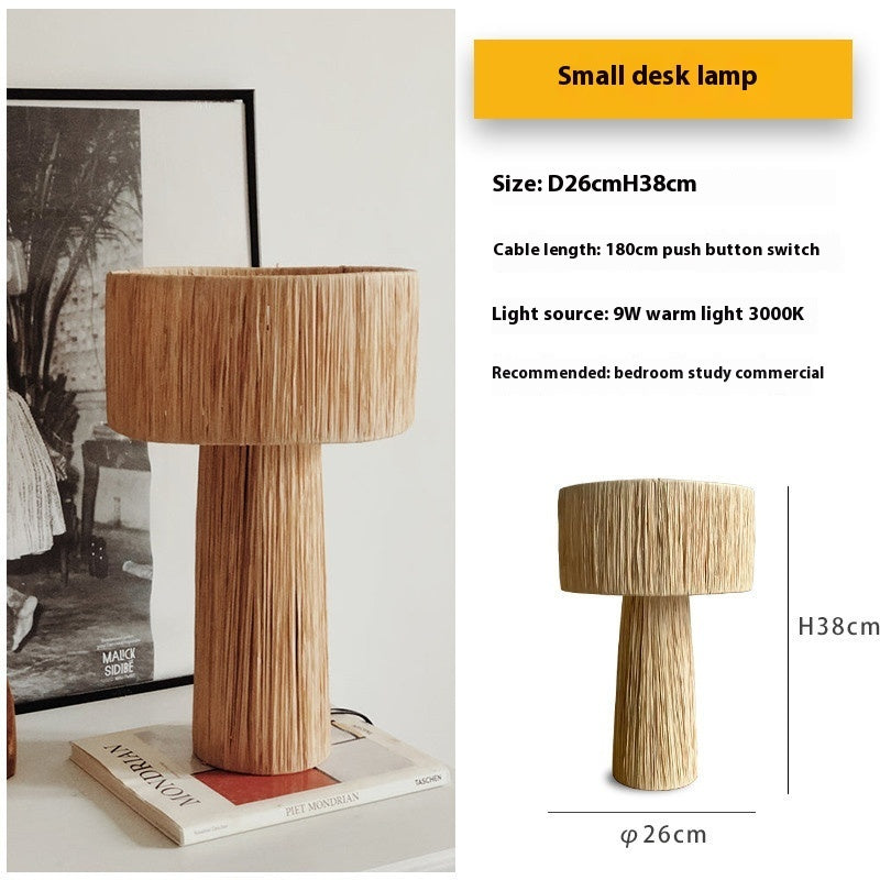 Bedroom Retro Bedside Hand-woven Rattan Table Lamp - Morderncharm store