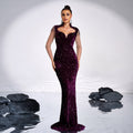 Long Sleeve Square-neck Banquet Sequined Rhinestone Fishtail Dress null