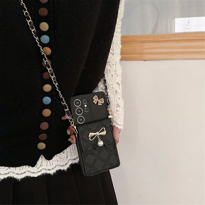 Applicable To S25Ultra Phone Case Pearl Butterfly Rhombus Card Holder Phone Case null