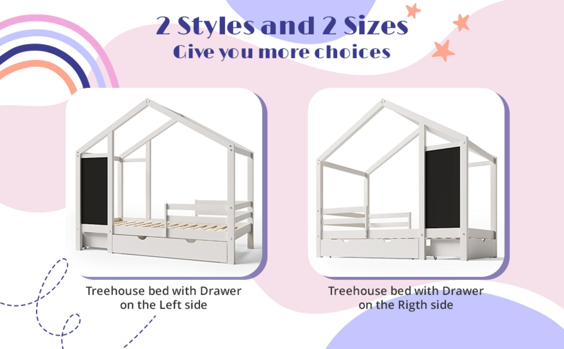 Twin house bed with built-in chalkboard and cozy design, perfect for children's bedroom decor and imaginative play.