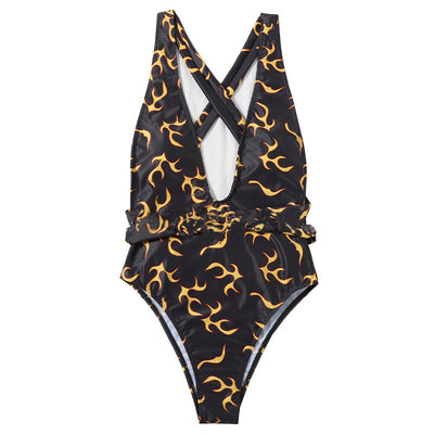 Ladies Printed Flame Stripe Bikini Swimsuit null