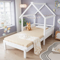Wooden Bed, Pull Out Bed, 3ft Single Bed 90x190cm, Exquisite Safety Guardrails, Aesthetic Roof Design,  Pine MDF Plywood, White - Morderncharm store