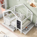 Twin house bed with built-in chalkboard, featuring a cozy wooden frame and playful design for kids' bedroom decor.