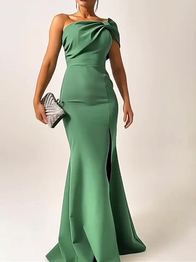 Green Bow Tube Top Evening Dress null
