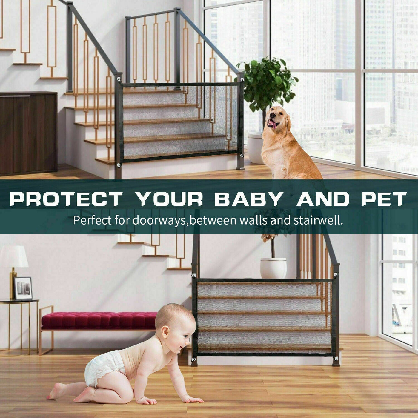 Pets Dog Cat Baby Safety Gate Mesh Fence Magic Portable Guard Net Stairs Doors null
