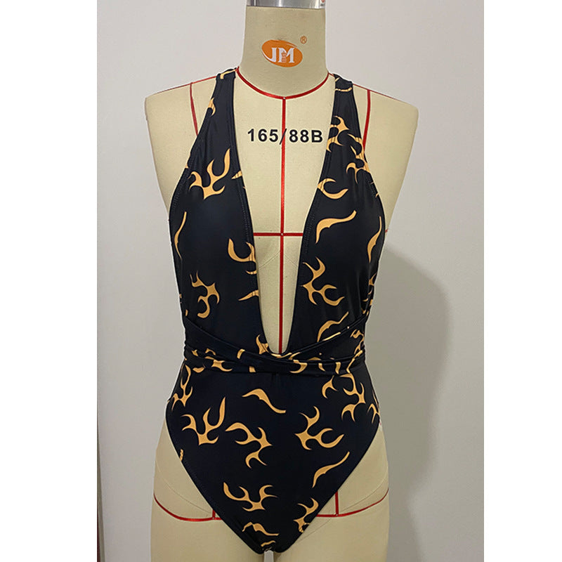 Ladies Printed Flame Stripe Bikini Swimsuit null