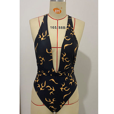 Ladies Printed Flame Stripe Bikini Swimsuit null