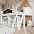 Wooden Bed, Storage Bed, Includes A Blackboard For Graffiti, 3ft Single Bed 90x190cm, Two-step Inclined Staircase, Includes Storage Cabinets, Pine-MDF-PB-Plywood, White - Morderncharm store