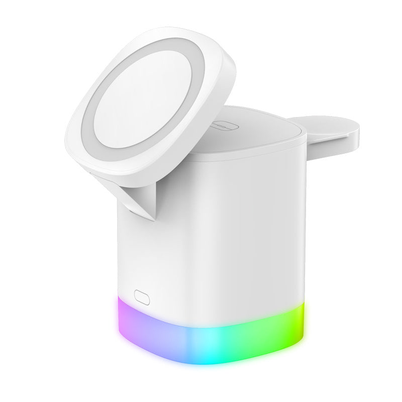 3 In 1 Magnetic Wireless Fast Charger For Smart Phone RGB Ambient Light Charging Station For Airpods IWatch null