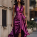 Luxury Burgundy Sequin One-Shoulder Evening Gown - Morderncharm store