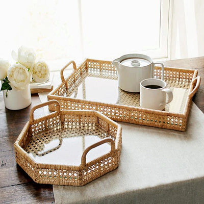 Tea Table Storage Rattan Desktop Storage Box Tray null