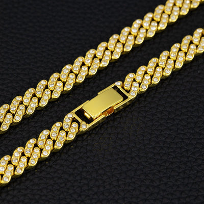 9mm Cuban Link Chain Alloy Single Row Drill Men's Necklace null