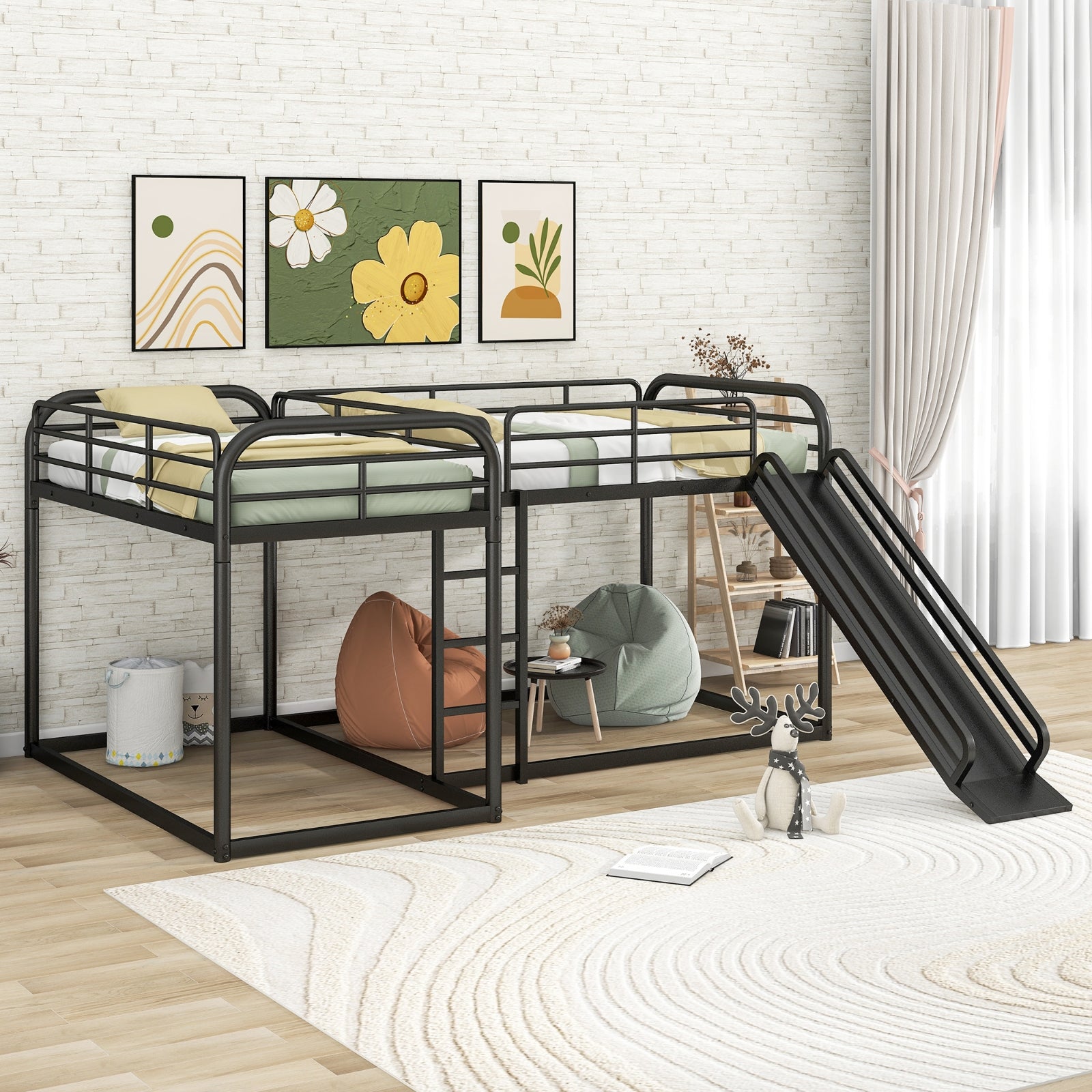 Wooden Montessori floor house bed for toddlers with a cozy, open design and natural finish, ideal for children's bedroom decor.