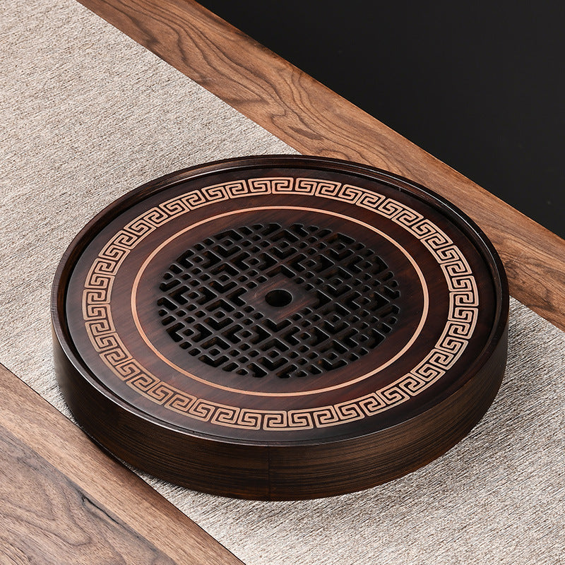 Bamboo Tea Tray Small Water Storage Retro Hollow Bubble Table Round null