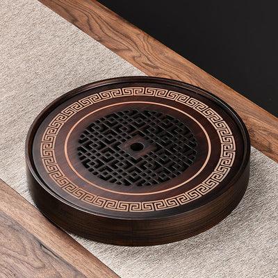 Bamboo Tea Tray Small Water Storage Retro Hollow Bubble Table Round null