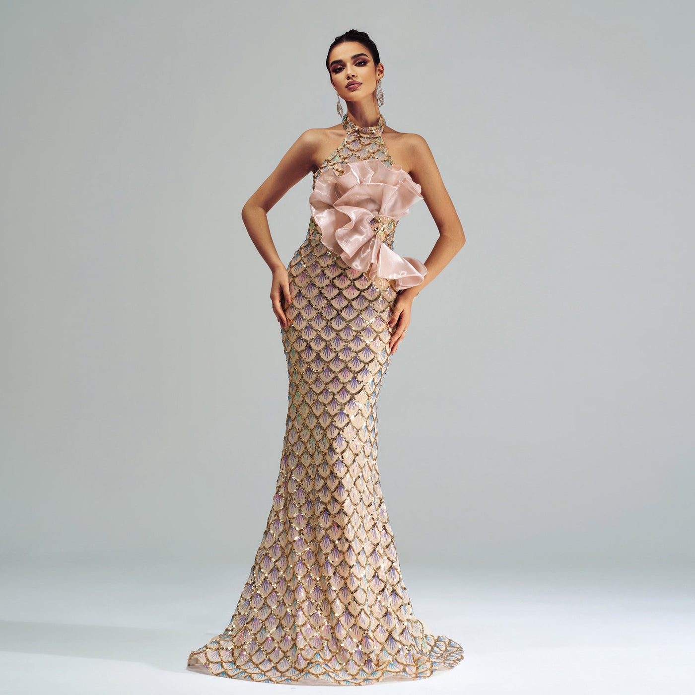 Halter Sequined Mermaid Evening Dress null