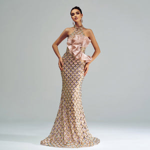 Halter Sequined Mermaid Evening Dress null
