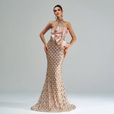 Halter Sequined Mermaid Evening Dress null