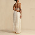 2pcs Women's Dress Suit Sexy Sleeveless Backless Cropped Halter Top And Pleated Long Skirt Beach Clothing null