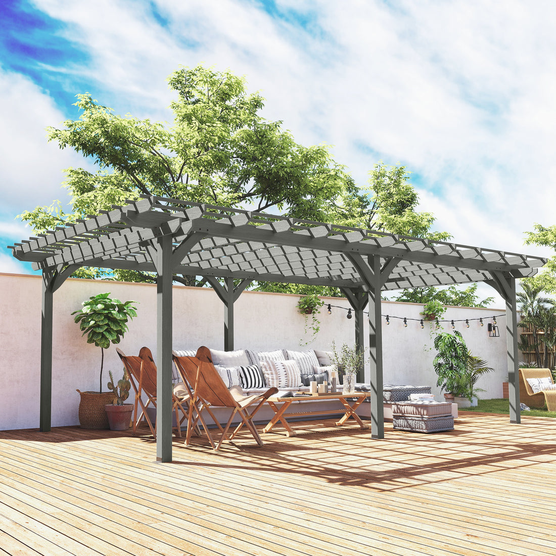 12’ x 20’ Outdoor Pergola, Wood Gazebo Grape Trellis with Stable Structure for Climbing Plant Support, Gray - Morderncharm store