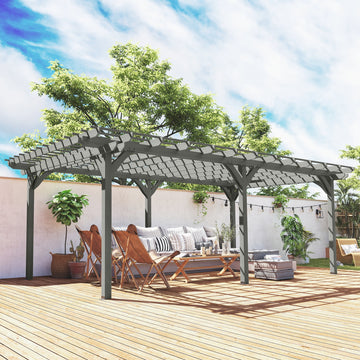 12’ x 20’ Outdoor Pergola, Wood Gazebo Grape Trellis with Stable Structure for Climbing Plant Support, Gray - Morderncharm store