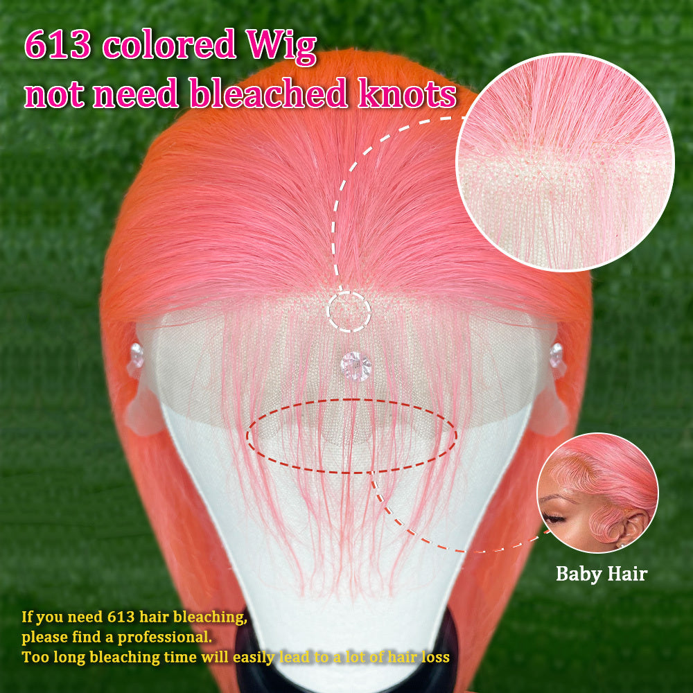 Human Hair 13x4 Front Lace Light Pink Straight Stripe Wig Headband null