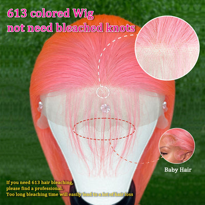 Human Hair 13x4 Front Lace Light Pink Straight Stripe Wig Headband null