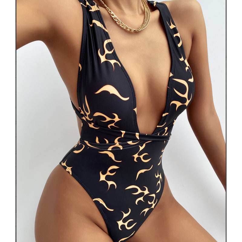 Ladies Printed Flame Stripe Bikini Swimsuit null