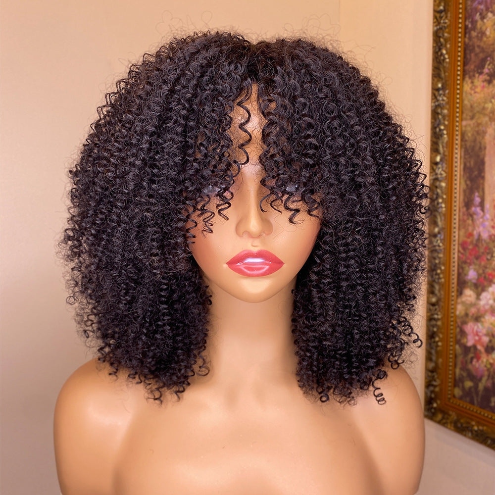 Kinky Curly Human Hair Wigs With Bangs null