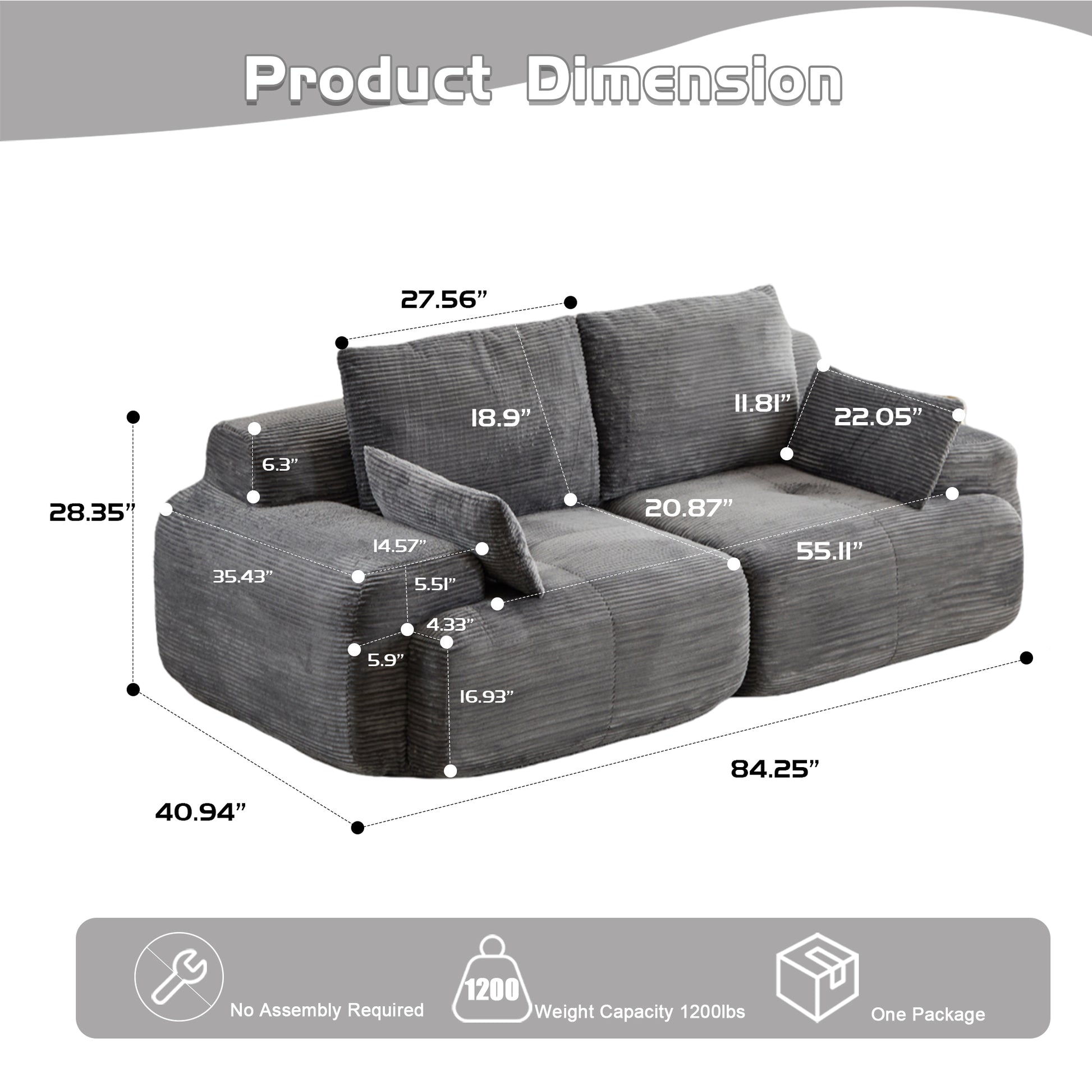 Luxury wide-wale corduroy cloud couch with plush cushions and a modern design, perfect for cozy living rooms.
