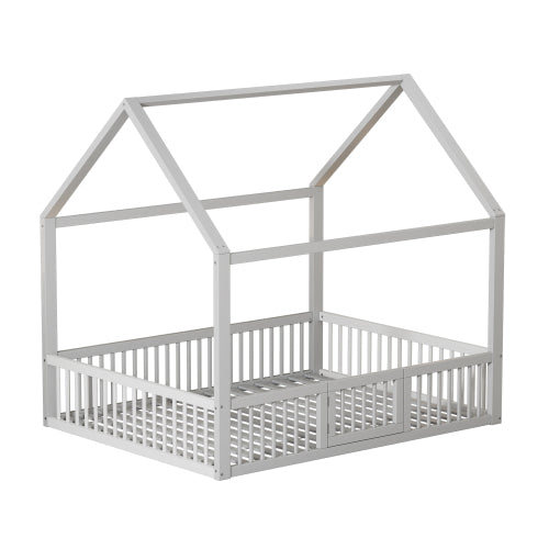 Montessori Floor House Bed with Safety Gate & Guardrails - Morderncharm store