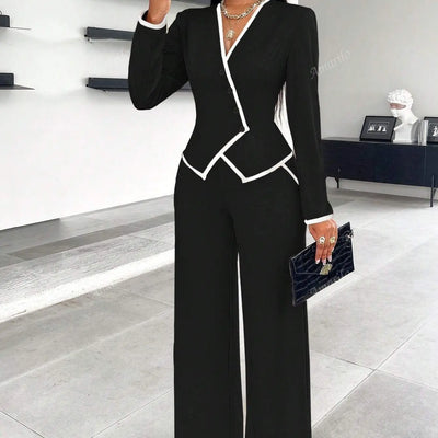 Single-breasted Contrast Color Trim Suit Pants Suit null