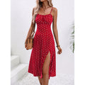 New Polka Dot Print Suspender Dress Summer Sexy Split Long Dresses For Womens Clothing null