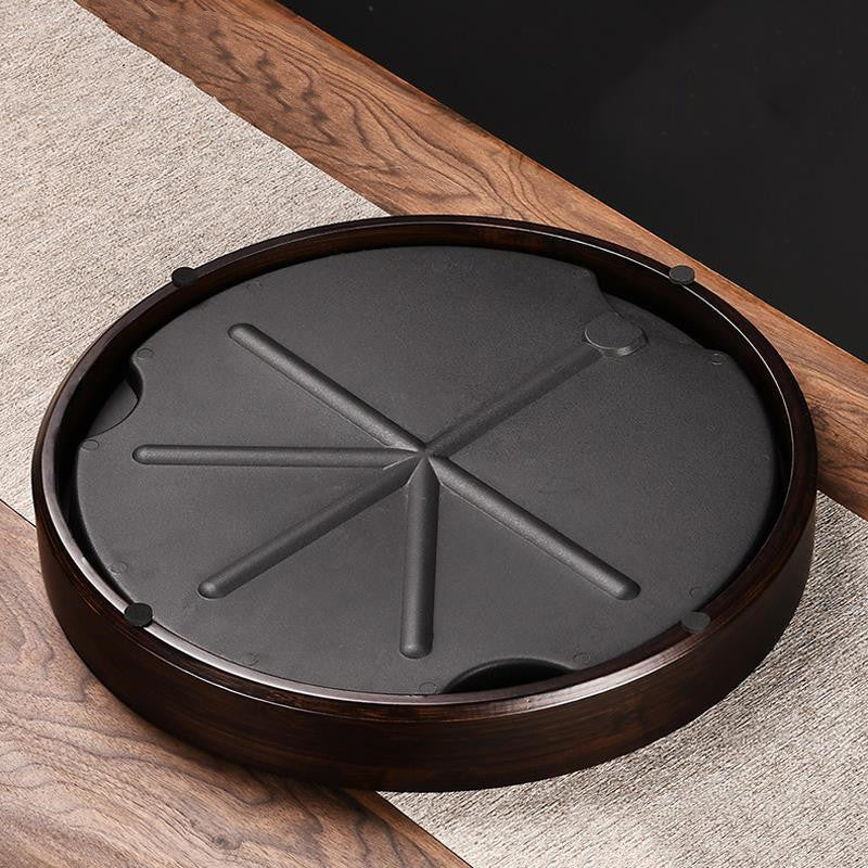 Bamboo Tea Tray Small Water Storage Retro Hollow Bubble Table Round null