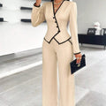 Single-breasted Contrast Color Trim Suit Pants Suit null