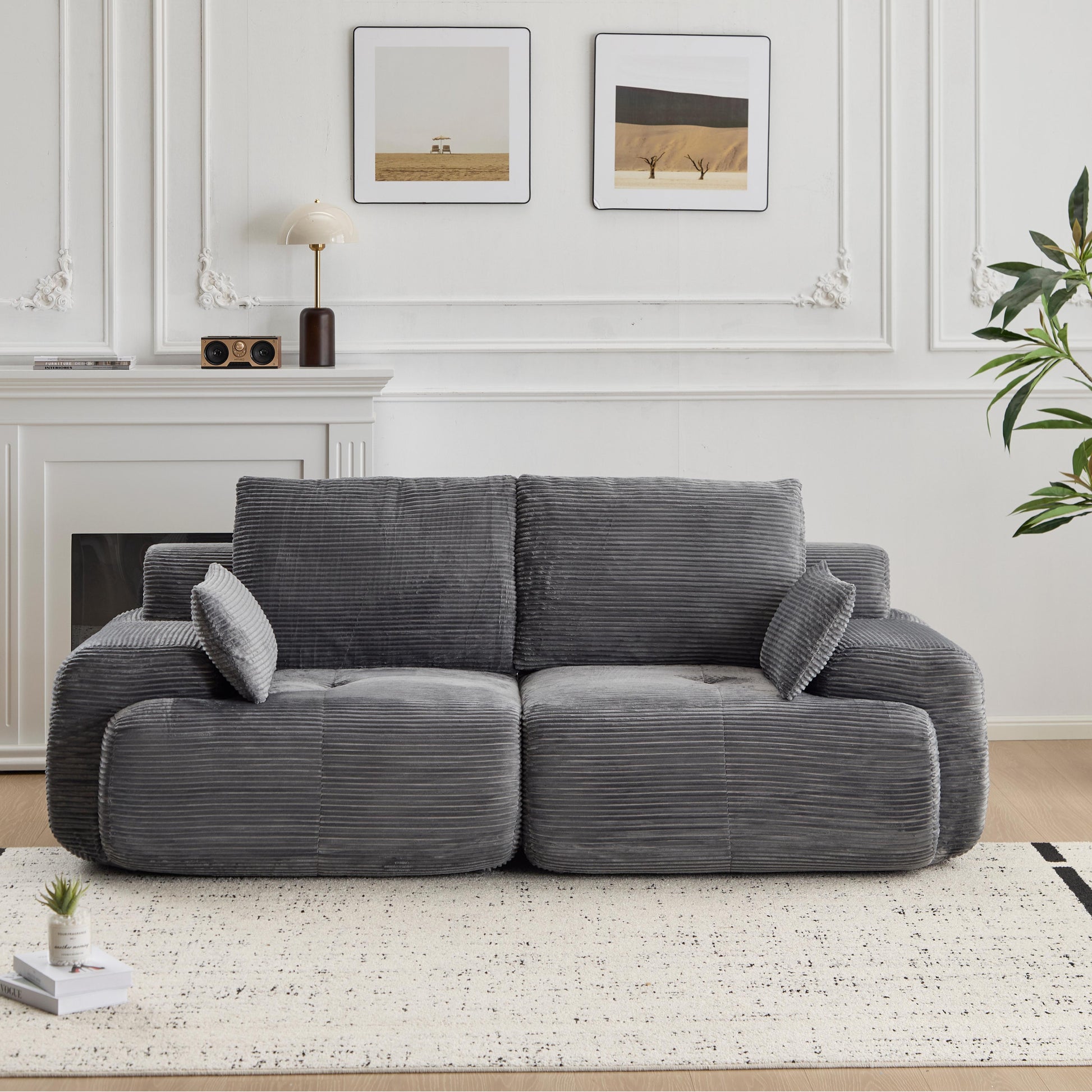Luxury wide-wale corduroy cloud couch with plush cushions and soft fabric, perfect for modern living room relaxation.