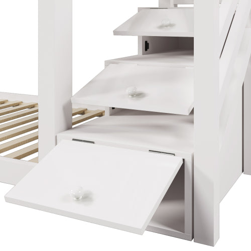 Wooden House Bunk Bed with Storage Stairs & Playhouse Frame - Morderncharm store