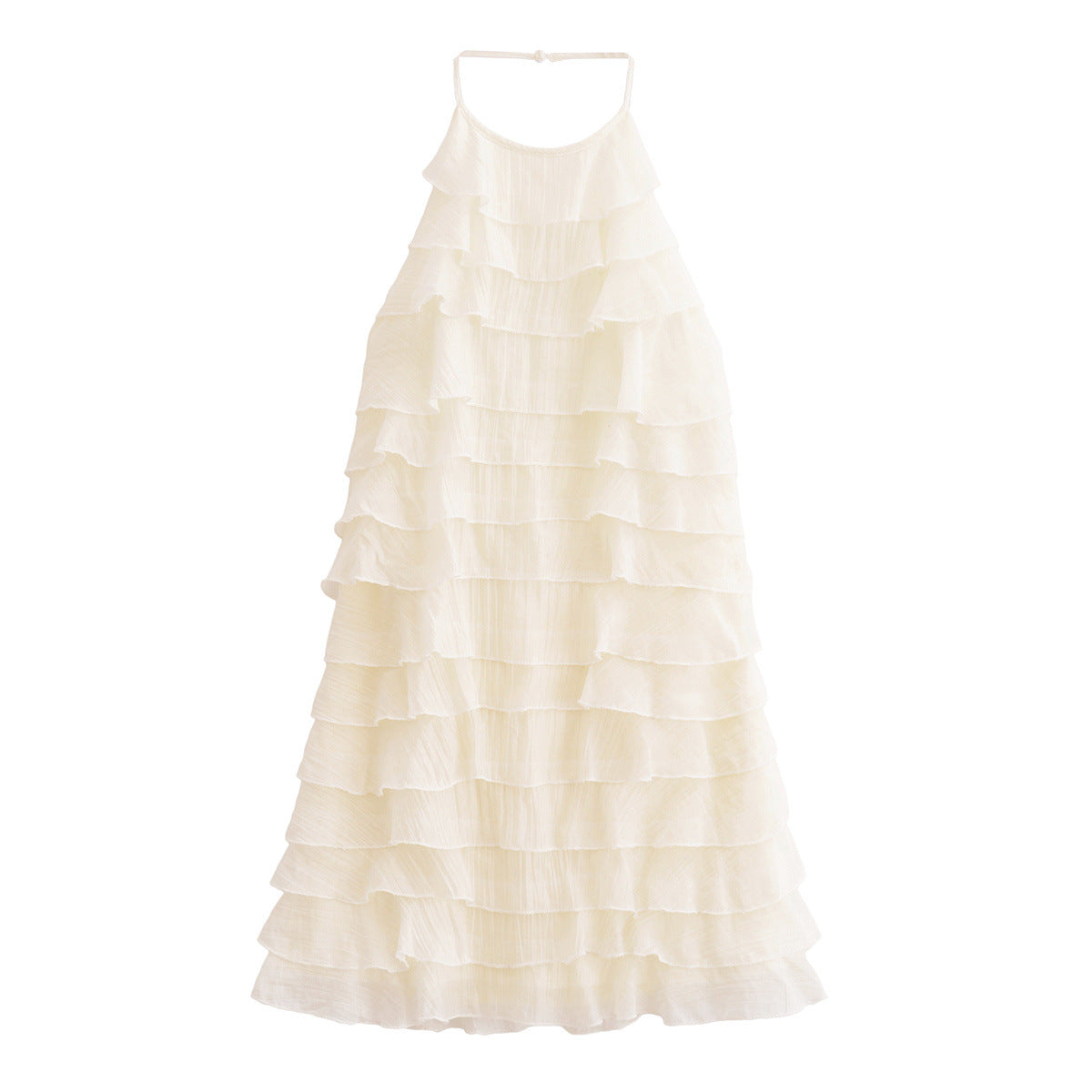 European And American Women's Summer Casual Laminated Decoration Sleeveless Hanging Collar Dress null