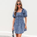 Spring And Summer New Solid Color Short Sleeve Dress Women All-match Backless null