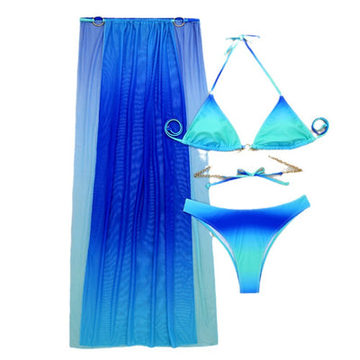 Women's Drawstring Banded Bikini Three-piece Swimsuit null