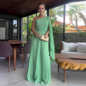 Fashion Diagonal Collar Raglan Sleeve Cinched Waist Slim-fit Long Dress null
