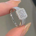 925 Sterling Silver Luxury Rhinestone Square Ring null