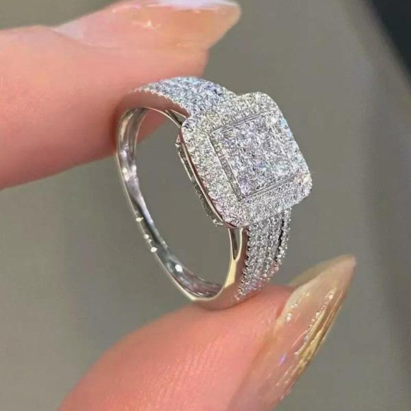 925 Sterling Silver Luxury Rhinestone Square Ring null
