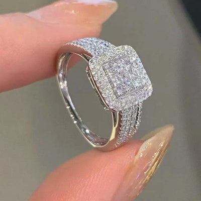 925 Sterling Silver Luxury Rhinestone Square Ring null