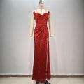 Drop-shaped Diamond Sexy Low-cut High Sitt Red Paillette Tube Coat And Dress null