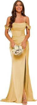 Off-the-shoulder Satin Bridesmaid Corset Ball Gown null