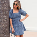 Spring And Summer New Solid Color Short Sleeve Dress Women All-match Backless null