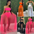 Fashion Women Mesh Pleated Skirt Three-piece Dress null