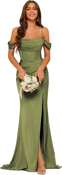 Off-the-shoulder Satin Bridesmaid Corset Ball Gown null