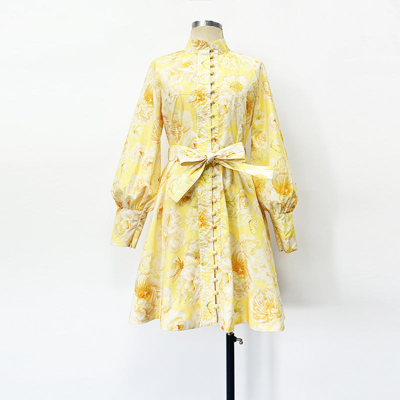 Belt Lantern Sleeve Holiday Swing Dress null